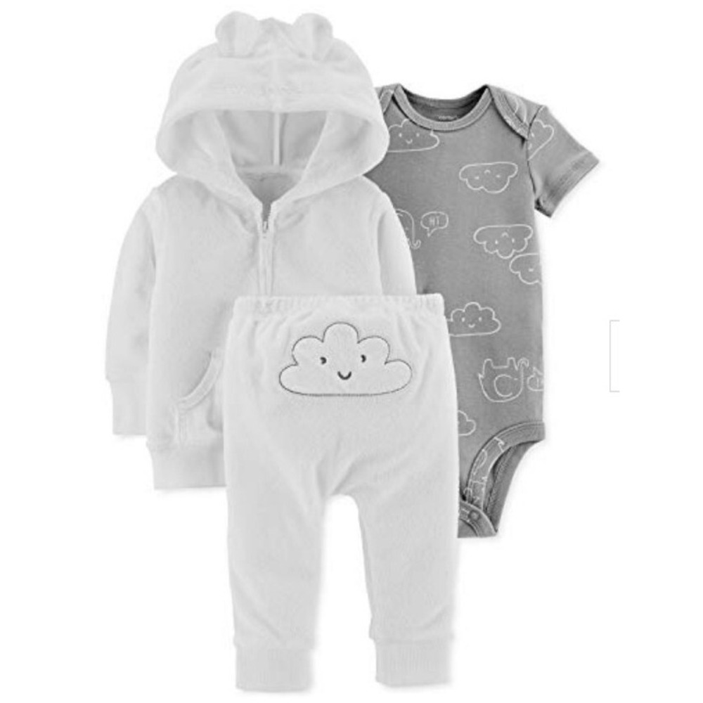 Carter's Baby Jacket Pants Bodysuit 12 months 3pc Set Neutral Elephants NEW - Picture 2 of 10